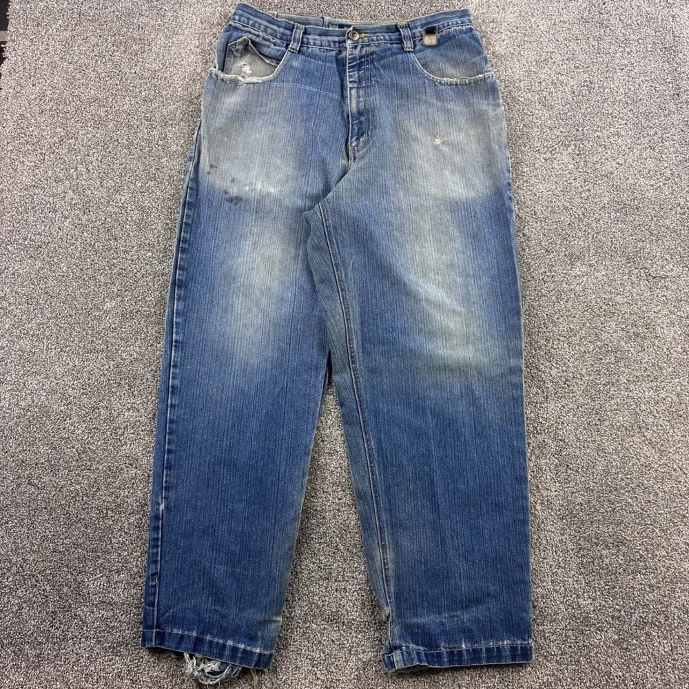 Vintage Y2K Southpole Jeans Mens 33L Baggy Distressed Blue Denim Skater Wide